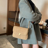 Soft Plush Handbags Faux Lamb Wool Square Shoulder Bags Retro Solid Female Purse