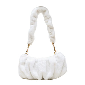 Women Soft Plush Hobos Underarm Bags Winter Autumn Fluffy Shoulder Handbags