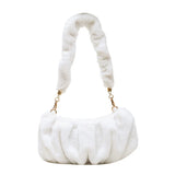Women Soft Plush Hobos Underarm Bags Winter Autumn Fluffy Shoulder Handbags