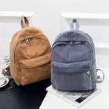 Corduroy Zipper Backpack Large Capacity Ladies Knapsack