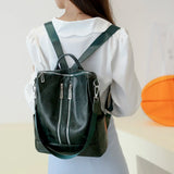 Women Solid PU Leather Anti-theft Backpack