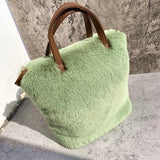 Soft Plush Bucket Bag Faux Fur Shoulder Bag Large Capacity Chain Bags