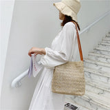 Women Straw Shopping Bags Crossbody Tote Bags Knitted Straw Satchel