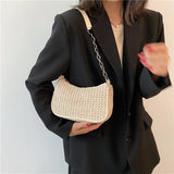 Straw Weave Shoulder Underarm Bag Zipper Summer Beach Tote Handbags