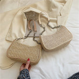 Straw Weave Shoulder Underarm Bag Zipper Summer Beach Tote Handbags