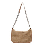 Straw Weave Shoulder Underarm Bag Zipper Summer Beach Tote Handbags