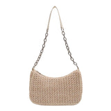 Straw Weave Shoulder Underarm Bag Zipper Summer Beach Tote Handbags