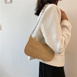 Straw Weave Shoulder Underarm Bag Zipper Summer Beach Tote Handbags