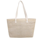 Straw Woven Leather Shoulder Tote Bag - Large Capacity Handbag