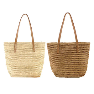 Women Summer Hand-woven Tote Bags Solid Travel Handbags Ladies Sea Beach