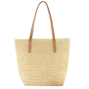Women Summer Hand-woven Tote Bags Solid Travel Handbags Ladies Sea Beach