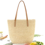 Women Summer Hand-woven Tote Bags Solid Travel Handbags Ladies Sea Beach