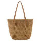 Women Summer Hand-woven Tote Bags Solid Travel Handbags Ladies Sea Beach