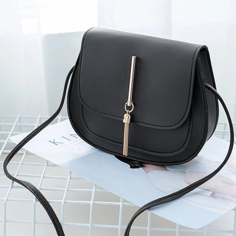 Tassel Crossbody Bag PU Leather Women Solid Single Girls Ladies