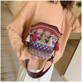 Women Tassel Shoulder Bag Ethnic Embroidery Mirror Hippie Crossbody Bag