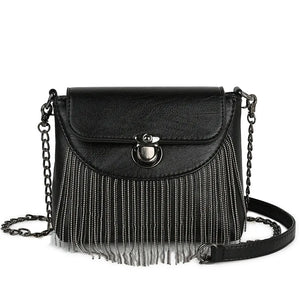 Women Tassel Small Square Bag Big Ring Leather Shoulder Crossbody Bags