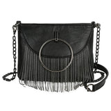 Women Tassel Small Square Bag Big Ring Leather Shoulder Crossbody Bags