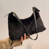 Women Top Handle Bag Rhombus Plush Shoulder Tote Bag