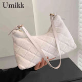 Women Top Handle Bag Rhombus Plush Shoulder Tote Bag