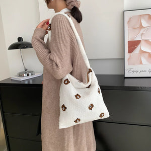 Women Animal Pattern Plush Hobos Shoulder Bags