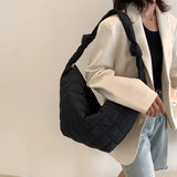 Cotton Padded Handbag Solid Color Shoulder Tote Bag Nylon for Travel