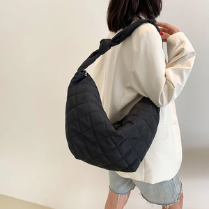 Women Top-handle Handbags Solid Cotton Padded Shoulder Handbags
