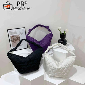Women Top-handle Totes Solid Cotton Padded Hobos Shoulder Bags