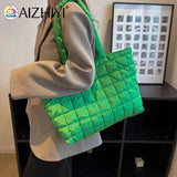 Women Quilted Tote Bag Rhombus Pattern Shoulder Handbag