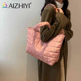 Women Quilted Tote Bag Rhombus Pattern Shoulder Handbag