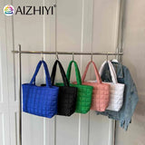 Women Quilted Tote Bag Rhombus Pattern Shoulder Handbag