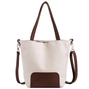 Women Tote Handbag PU Leather Patchwork Bucket Shoulder Bag High Capacity