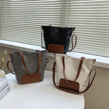 Women Tote Handbag PU Leather Patchwork Bucket Shoulder Bag High Capacity