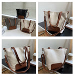 Women Tote Handbag PU Leather Patchwork Bucket Shoulder Bag High Capacity