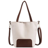 Women Tote Handbag PU Leather Patchwork Bucket Shoulder Bag High Capacity