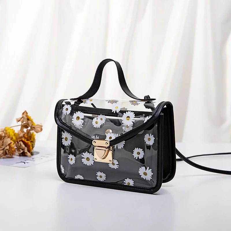 Women Daisy Pattern Crossbody Shoulder Bag Transparent Composite Tote