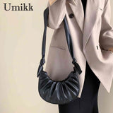 Women Underarm Bag PU Leather Cloud Pleated Ladies Casual Purse