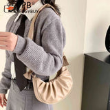 PU Leather Cloud Pleated Women's Underarm Bag Solid Hobos
