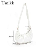 Women Underarm Bag PU Leather Cloud Pleated Ladies Casual Purse