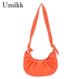 Women Underarm Bag PU Leather Cloud Pleated Ladies Casual Purse