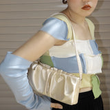 Vintage Silk Folds Women Underarm Bag Small Shoulder Clutch Purse Handbags