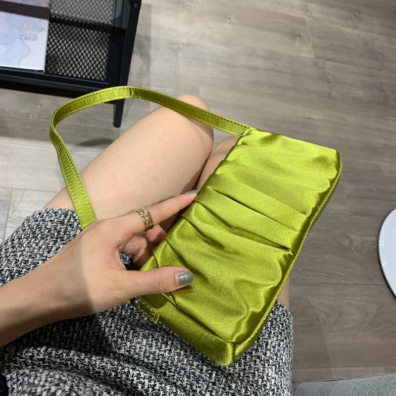 Vintage Silk Folds Women Underarm Bag Small Shoulder Clutch Purse Handbags
