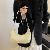 Women Underarm Bags Solid Bright PU Leather Hand Bag Female Half Moon Shoulder B