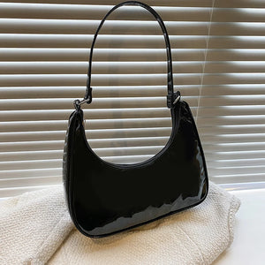 Women Underarm Bags Solid Bright PU Leather Hand Bag Female Half Moon Shoulder B