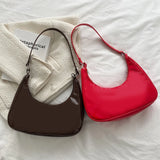 Women Underarm Bags Solid Bright PU Leather Hand Bag Female Half Moon Shoulder B