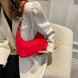 Women Underarm Bags Solid Bright PU Leather Hand Bag Female Half Moon Shoulder B
