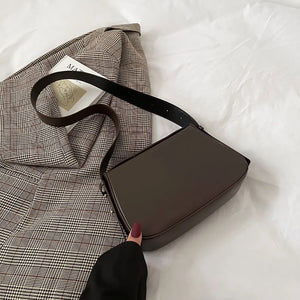 Women Underarm Bags Solid Shoulder Handbags Zipper Clutch PU Leather