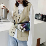 Women Waist Bags Chest Bag PU Solid Phone Pouch Cartoon Pendant Crossbody Bag