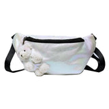 Women Waist Bags Chest Bag PU Solid Phone Pouch Cartoon Pendant Crossbody Bag
