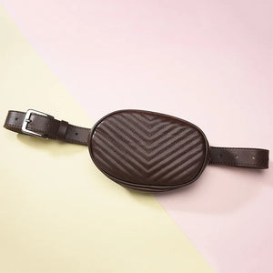 Women PU Leather Waist Bag Round Belt Fanny Pack