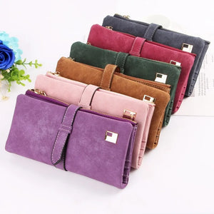 Nubuck Leather Zipper Wallet Women's Long Purse Clutch Phone Pocket